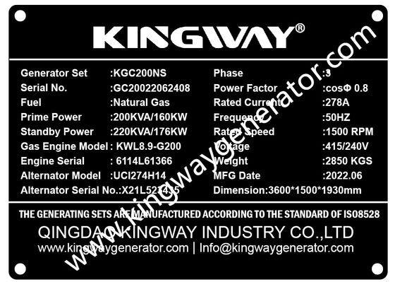 CE Kingway คุณภาพสูง 90KW NG Natural Gas Generator ขับเคลื่อนการบริโภคต่ำโดย  Engine