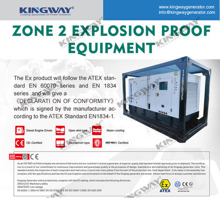 เครื่องยนต์ดีเซลกันระเบิด 45kva 400v 50hz 3 ช่วง 4 สาย DNV2.7-1 เครื่องยนต์ดีเซล ATEX ที่ได้รับการรับรองสําหรับโซน 2