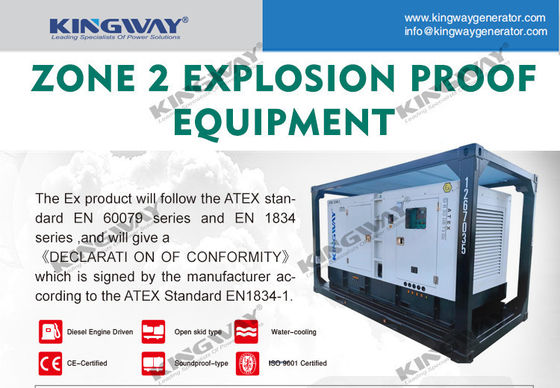 พลาตฟอร์มนอกทะเล Canopy 25kva 400v 50hz 3 ช่วง 4 สายกันระเบิด เครื่องยนต์ดีเซล ATEX ยืนยันโซน 2 เครื่องกําเนิดนอกทะเล