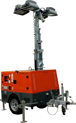 รถเครื่องกำเนิดไฟฟ้าดีเซลกลางแจ้ง Light Tower ติดตั้งโคมไฟ 4 ดวงพร้อมเสา 7 เมตร